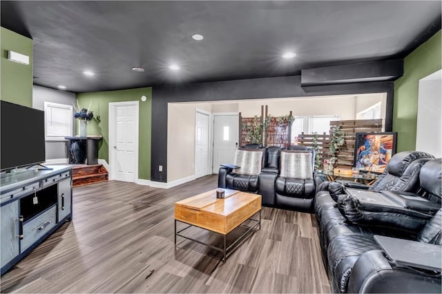 living room with light hardwood / wood-style floors