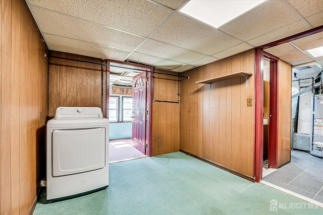 14 Mcginnis Rd, Edison, NJ 08817 - laundry room featuring washer / clothes dryer, carpet floors, and wood walls