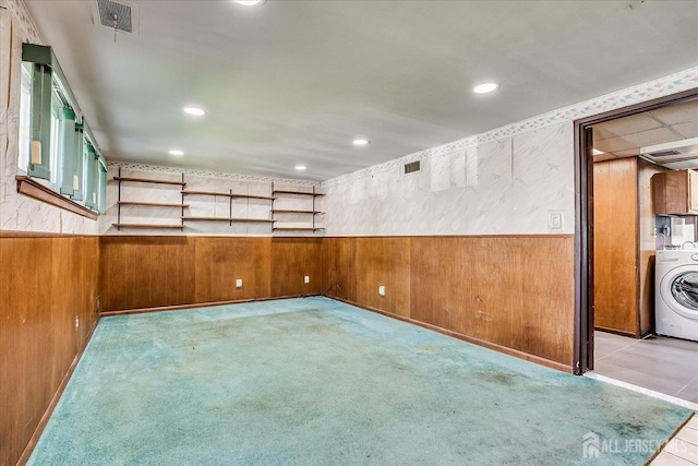 14 Mcginnis Rd, Edison, NJ 08817 - empty room featuring washer / dryer, wooden walls, wainscoting, recessed lighting, and wallpapered walls