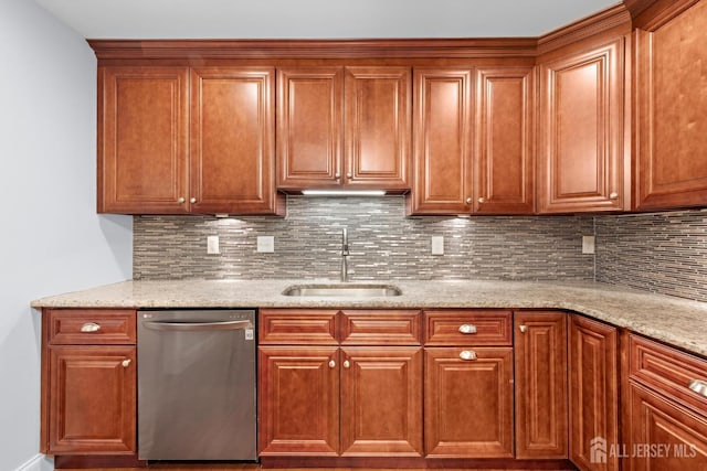 15-A Betsy Ross Dr, Monroe, NJ 08831 - kitchen with dishwasher, a sink, tasteful backsplash, and light stone countertops