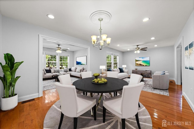 15-A Betsy Ross Dr, Monroe, NJ 08831 - dining area featuring ceiling fan, a chandelier, wood finished floors, recessed lighting, and baseboards