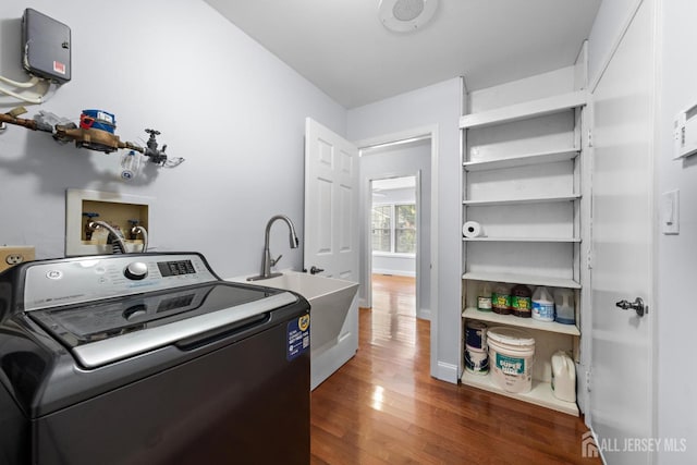 15-A Betsy Ross Dr, Monroe, NJ 08831 - washroom with washer / dryer, wood finished floors, and baseboards
