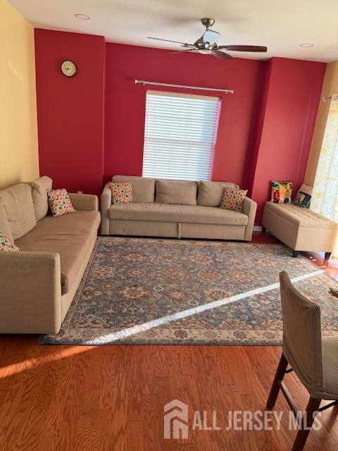437 NE Micali Way S, Plainfield, NJ 07080 - living room featuring wood finished floors and ceiling fan