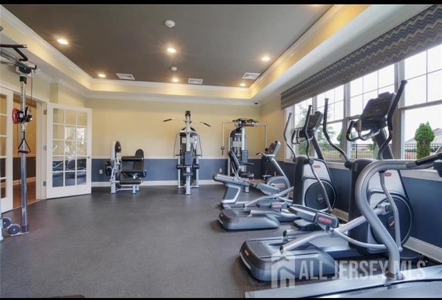 437 NE Micali Way S, Plainfield, NJ 07080 - workout area featuring a raised ceiling and crown molding