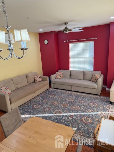 437 NE Micali Way S, Plainfield, NJ 07080 - living area with ceiling fan, wood finished floors, and recessed lighting