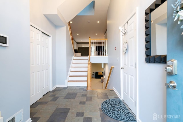 4 Linda Ct, Old Bridge, NJ 08879 - entrance foyer featuring stairway, recessed lighting, and stone finish floors