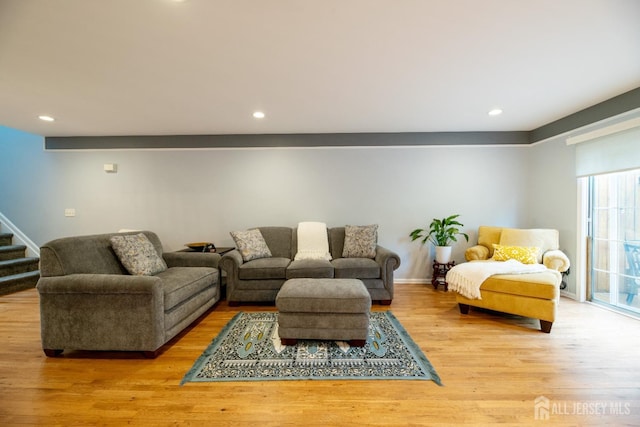 4 Linda Ct, Old Bridge, NJ 08879 - living area featuring stairway, wood finished floors, and recessed lighting