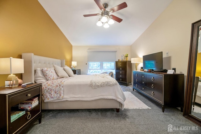 4 Linda Ct, Old Bridge, NJ 08879 - bedroom with vaulted ceiling, carpet floors, and a ceiling fan