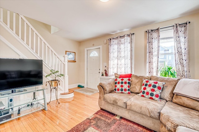 living room with hardwood / wood-style floors