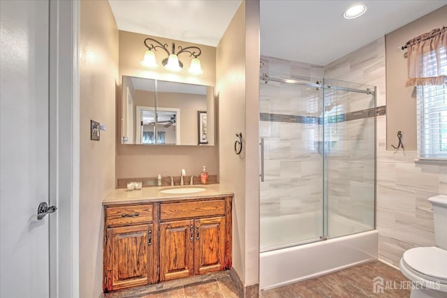7 Mill Rd, Jamesburg, NJ 08831 - full bath with toilet, vanity, combined bath / shower with glass door, and recessed lighting