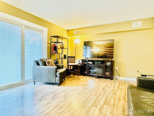 living room with wood finished floors and baseboards