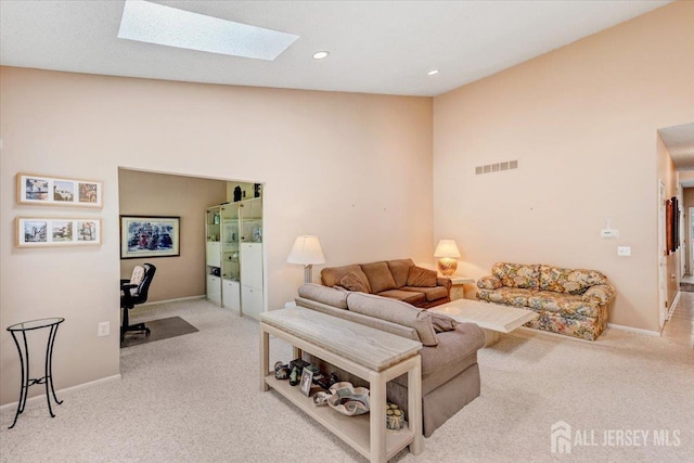 35 Brighton Ct, Monroe, NJ 08831 - living area featuring carpet flooring, baseboards, a skylight, and recessed lighting