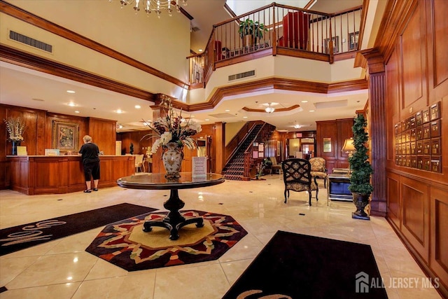 35 Brighton Ct, Monroe, NJ 08831 - lobby featuring stairs, a high ceiling, recessed lighting, and a decorative wall