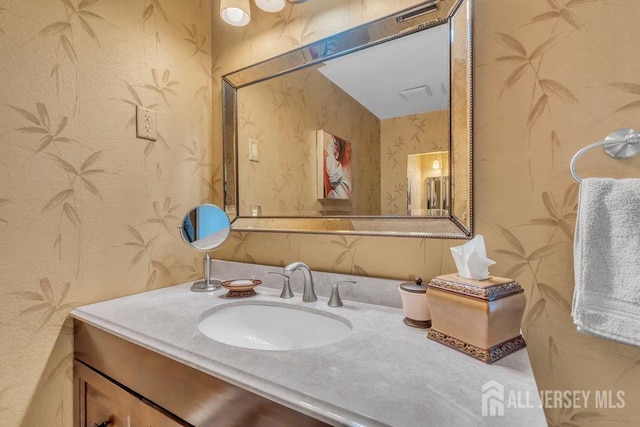 539 Old Nassau Rd Unit B, Monroe, NJ 08831 - bathroom featuring wallpapered walls and vanity