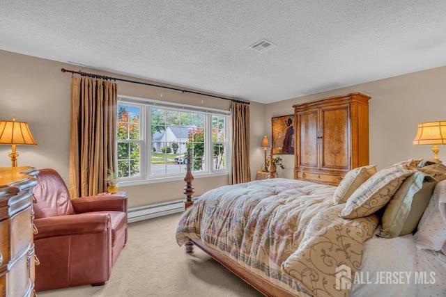 539 Old Nassau Rd Unit B, Monroe, NJ 08831 - bedroom with a baseboard radiator, light carpet, and a textured ceiling