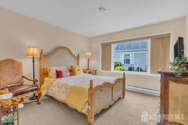 539 Old Nassau Rd Unit B, Monroe, NJ 08831 - bedroom with baseboard heating, light carpet, and a textured ceiling