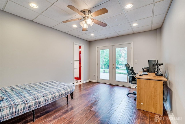 878 Beatrice Pkwy, Edison, NJ 08820 - bedroom with access to outside, dark wood finished floors, a desk, french doors, and baseboards