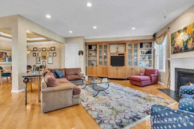 living room with light hardwood / wood-style flooring