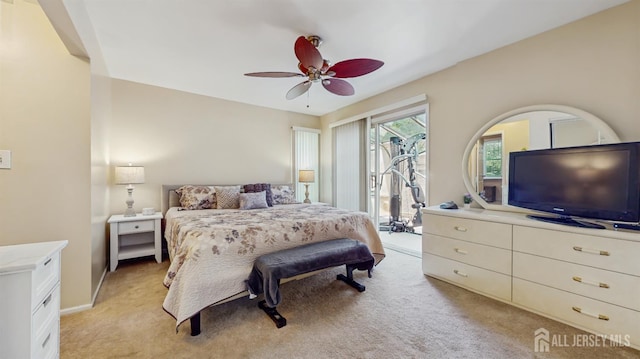 1014 Hemlock Ct, South Brunswick, NJ 08852 - bedroom featuring access to exterior, light carpet, ceiling fan, and baseboards