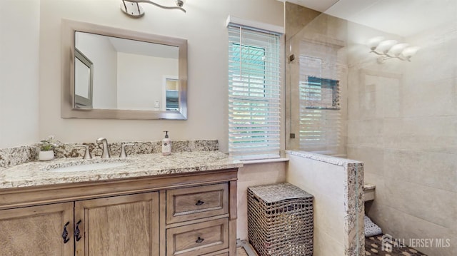 1014 Hemlock Ct, South Brunswick, NJ 08852 - full bathroom with plenty of natural light, a walk in shower, and vanity