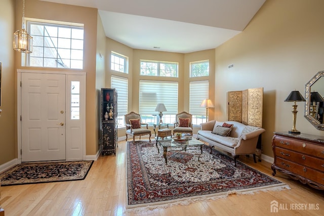 9 Copernicus Ct, East Windsor, NJ 08512 - living area featuring hardwood / wood-style flooring, healthy amount of natural light, and a towering ceiling