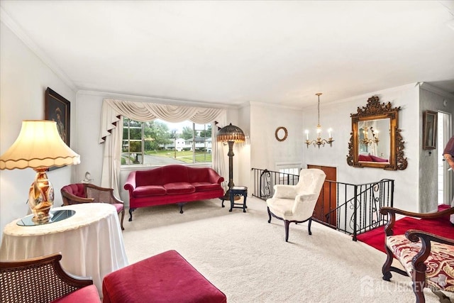 29 Mitchell Ave, Piscataway, NJ 08854 - carpeted living area featuring a chandelier and ornamental molding