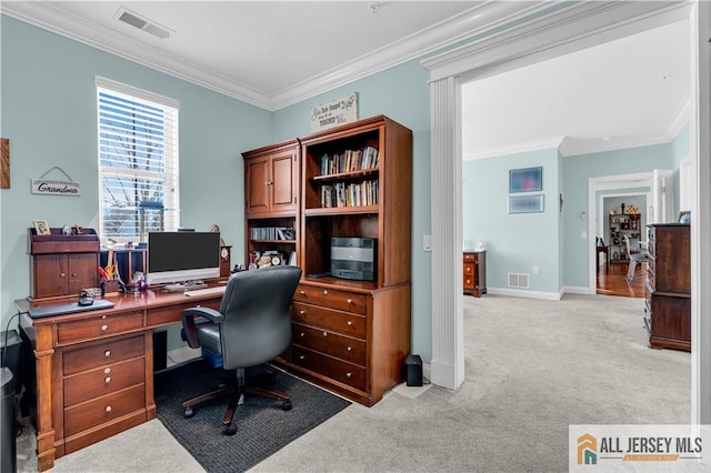 1109 Enclave Cir, Franklin, NJ 08873 - carpeted office space with visible vents, ornamental molding, and baseboards