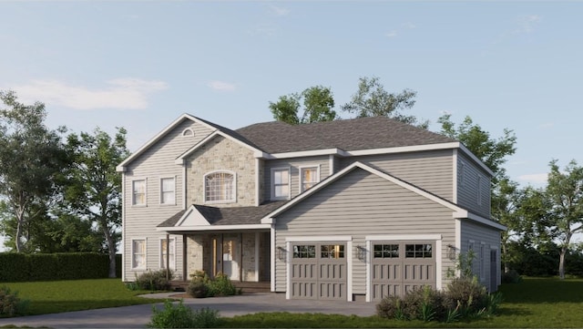 view of front facade with a garage and a front yard