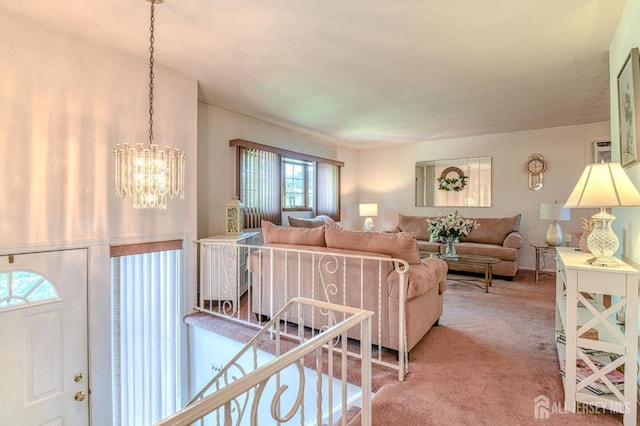 24 Grand Ave, South River, NJ 08882 - living area featuring carpet flooring and a chandelier