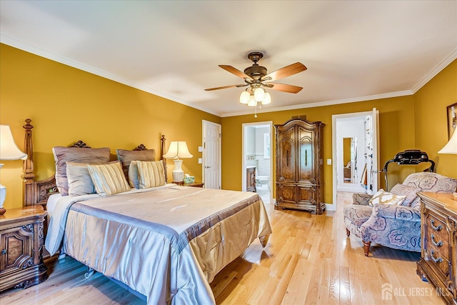 147 Smith St, South Plainfield, NJ 07080 - bedroom with light wood finished floors, crown molding, ensuite bathroom, a ceiling fan, and baseboards