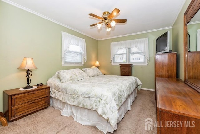 2338 Oxford Ave, South Plainfield, NJ 07080 - bedroom with light carpet, ornamental molding, and a ceiling fan