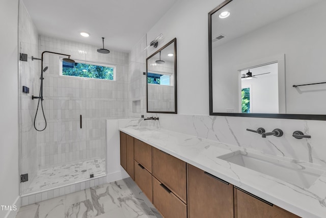 2601 Mayview Rd, Raleigh, NC 27607 - bathroom with visible vents, a sink, plenty of natural light, and a shower stall
