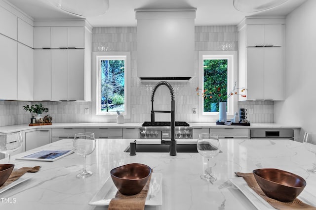 2601 Mayview Rd, Raleigh, NC 27607 - kitchen featuring modern cabinets, backsplash, and white cabinets