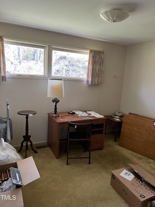 home office with light carpet and a wealth of natural light