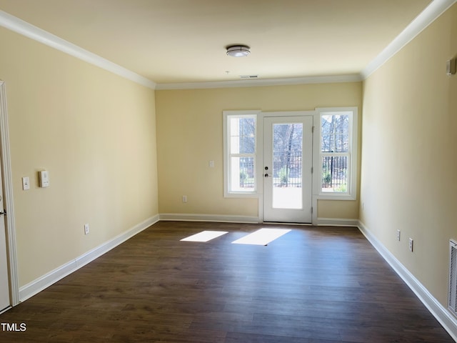 entryway featuring dark hardwood / wood-style flooring and ornamental molding