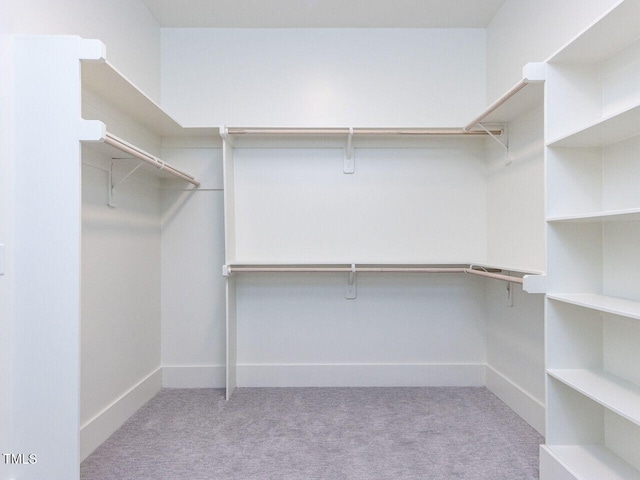 walk in closet featuring light carpet