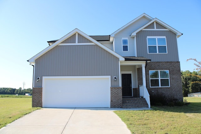 craftsman inspired home with a front yard