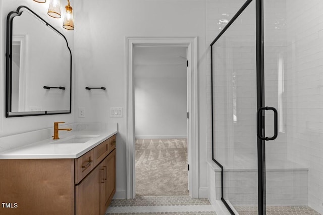 bathroom with vanity and walk in shower