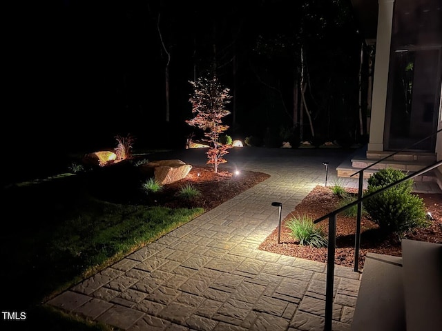 view of patio at twilight