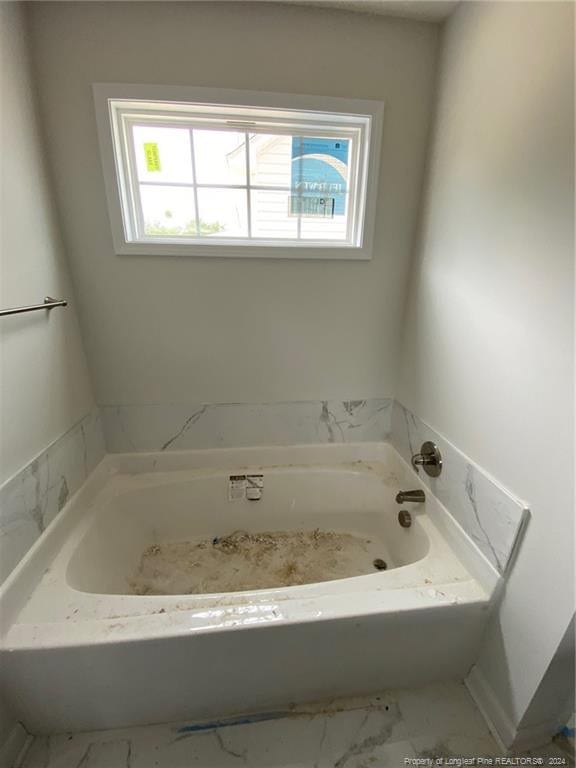 bathroom featuring a wealth of natural light and a washtub