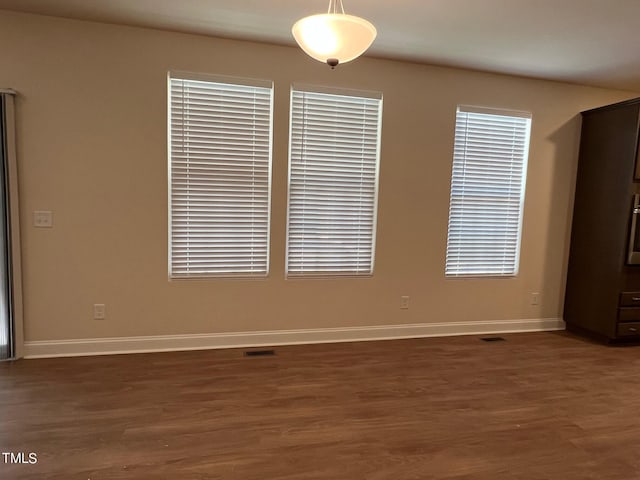 spare room featuring a healthy amount of sunlight and dark wood-type flooring