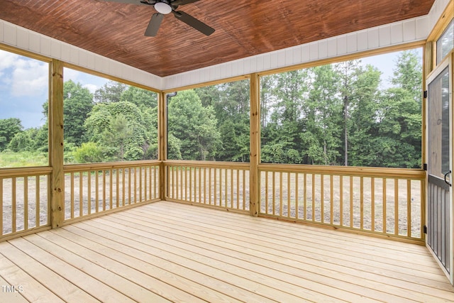 7327 Shawan Rd, Wendell, NC 27591 - wooden deck featuring a ceiling fan and view of scattered trees
