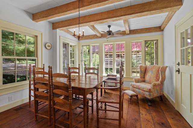 interior space with beam ceiling, dark hardwood / wood-style flooring, and a wealth of natural light