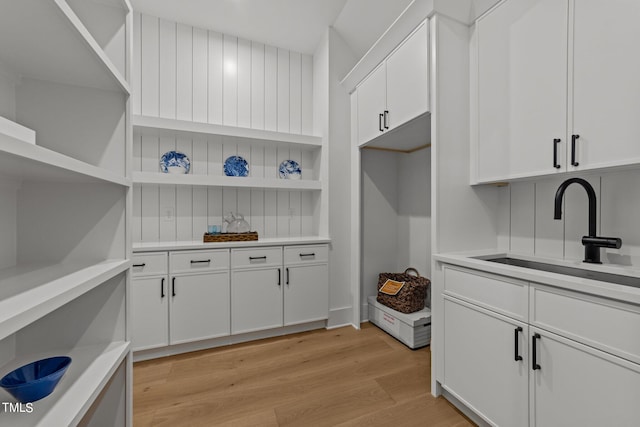 interior space featuring light wood-type flooring and sink