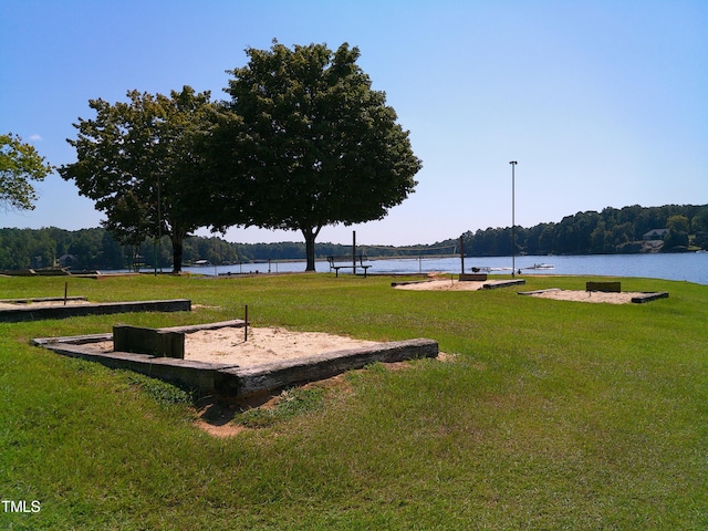 view of nearby features featuring a lawn and a water view