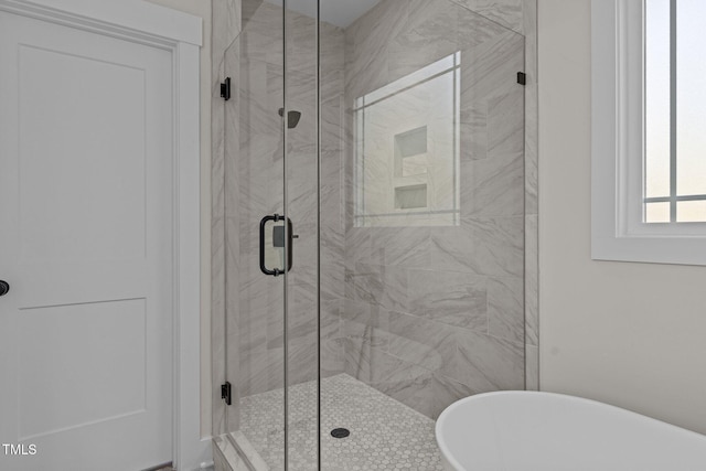 143 Hook Dr Lot 23, Fuquay Varina, NC 27526 - bathroom featuring a freestanding bath and a shower stall