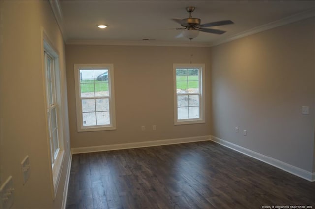 unfurnished room with baseboards, a healthy amount of sunlight, and ornamental molding