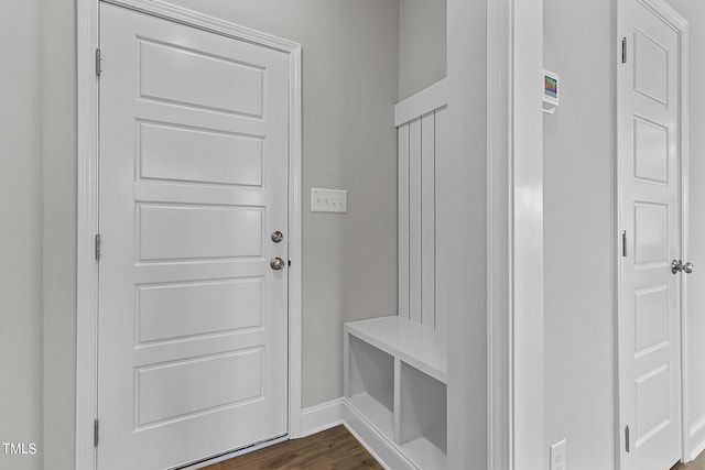 mudroom with dark wood-type flooring