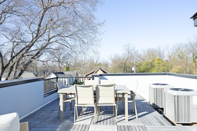 wooden deck featuring central AC unit