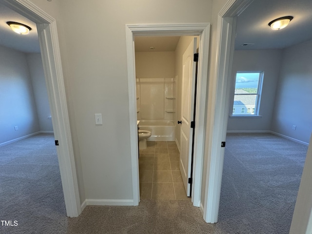 corridor with light carpet